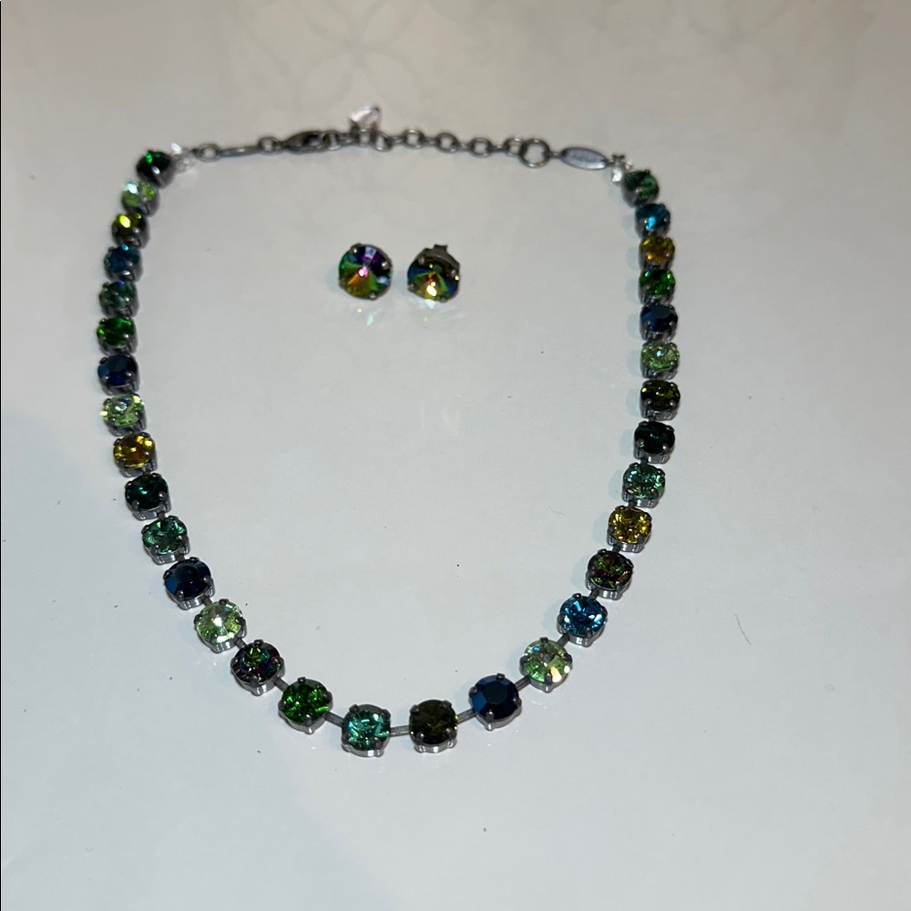 Sabika Green and Blue Crystal Necklace Set